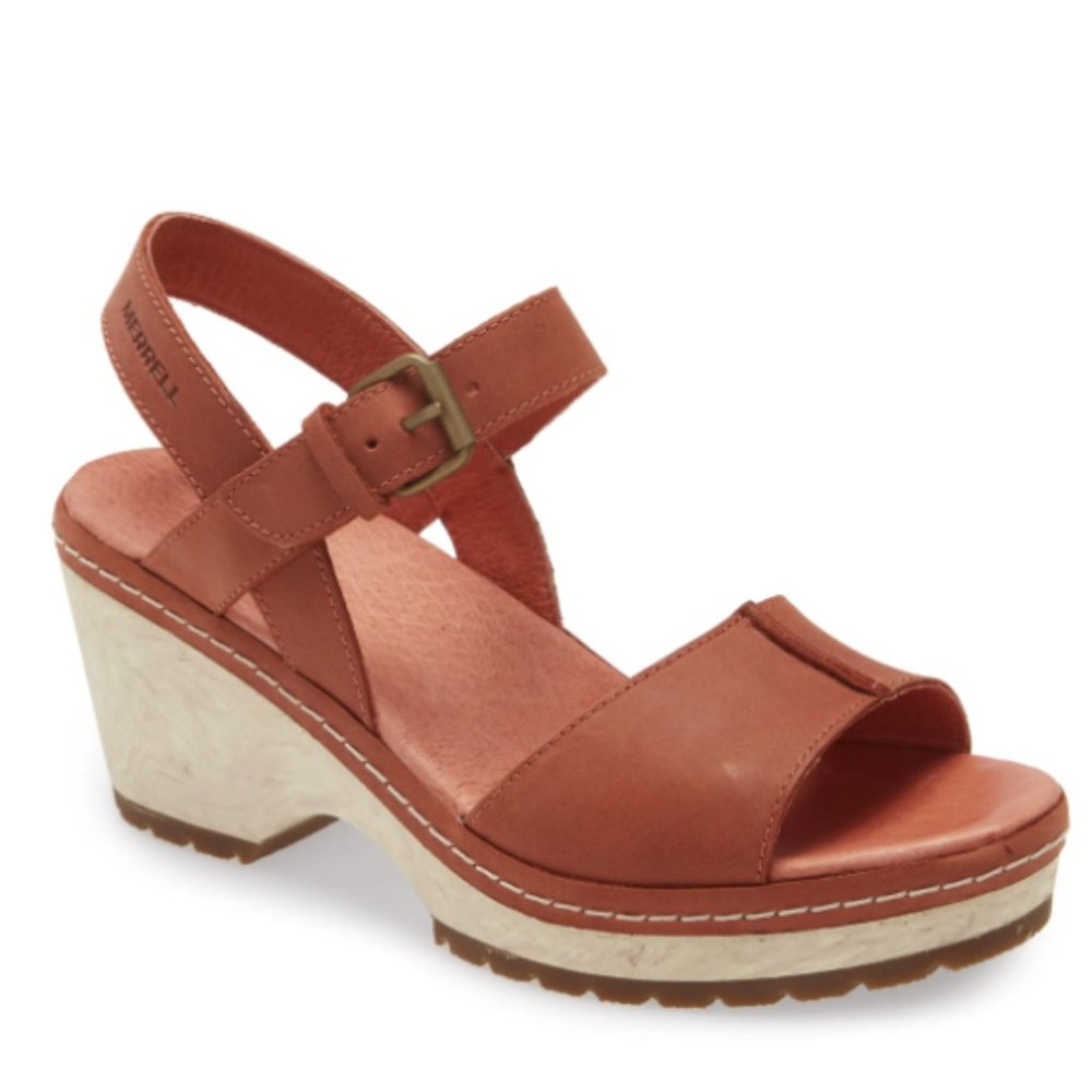 Merrell Halendi Platform Wedge Sandal In Redwood Leather size 8